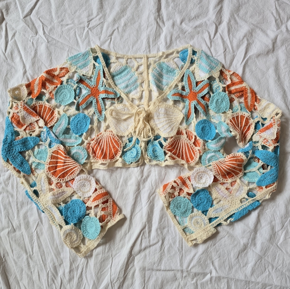 Crochet Beach Cover-Up Top - Multicolor - Picture 3 of 4